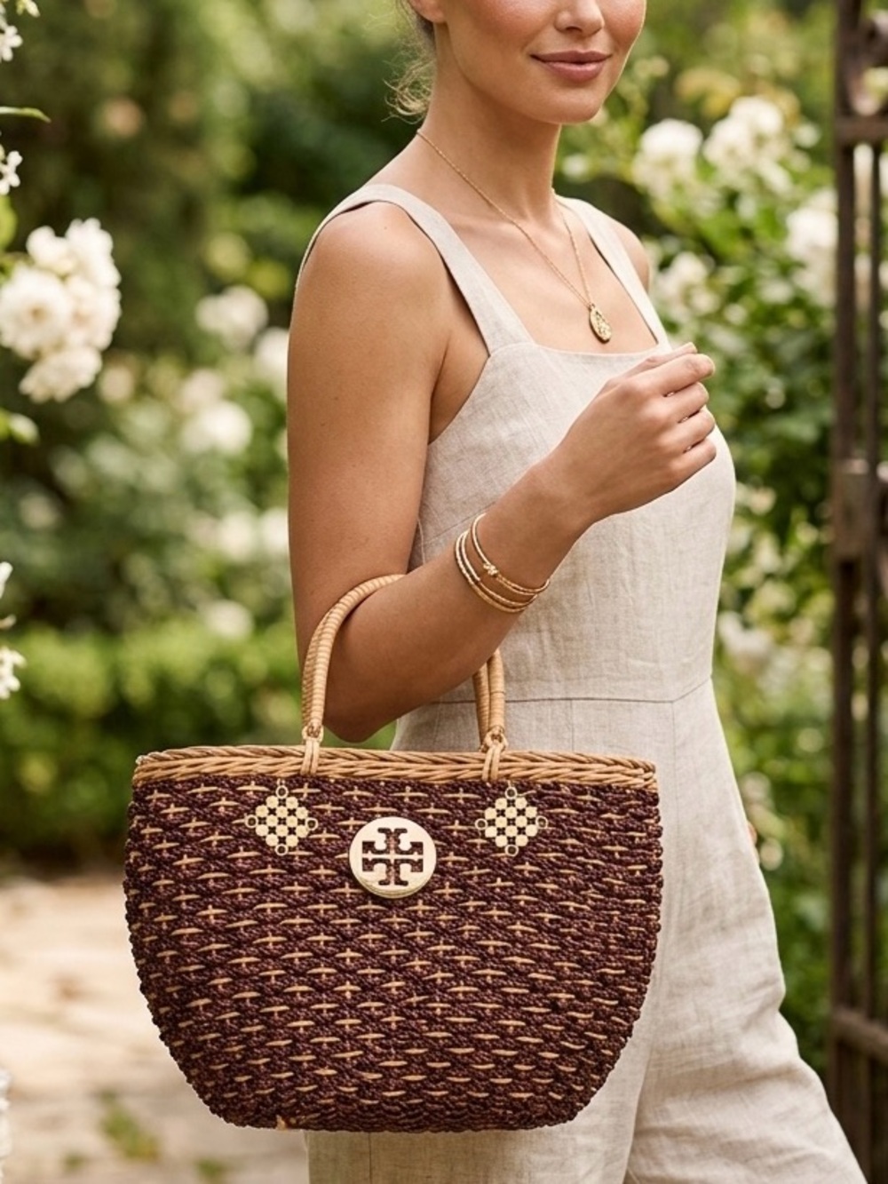 TORY BURCH Woven Straw Tote Bag